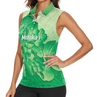 Aloha Hawaii Molokai Island Women Sleeveless Polo Shirt Hibiscus Tribal Honu Hawaiian Tattoo Green LT14 - Polynesian Pride