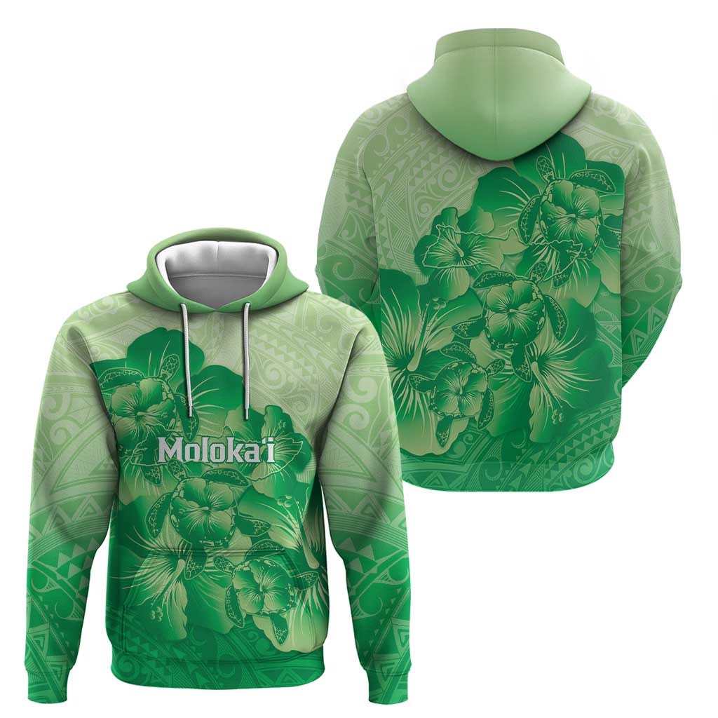 Aloha Hawaii Molokai Island Zip Hoodie Hibiscus Tribal Honu Hawaiian Tattoo Green LT14 - Polynesian Pride