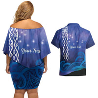 Personalised Matariki New Zealand Couples Matching Off Shoulder Short Dress and Hawaiian Shirt Maori New Year Galaxy Koru Pattern LT14 - Polynesian Pride