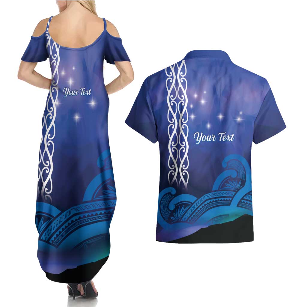 Personalised Matariki New Zealand Couples Matching Summer Maxi Dress and Hawaiian Shirt Maori New Year Galaxy Koru Pattern LT14 - Polynesian Pride