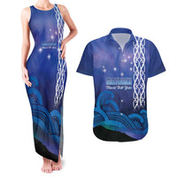 Personalised Matariki New Zealand Couples Matching Tank Maxi Dress and Hawaiian Shirt Maori New Year Galaxy Koru Pattern LT14 Blue - Polynesian Pride