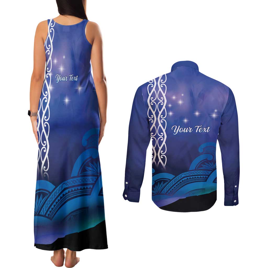 Personalised Matariki New Zealand Couples Matching Tank Maxi Dress and Long Sleeve Button Shirt Maori New Year Galaxy Koru Pattern LT14 - Polynesian Pride