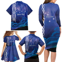 Personalised Matariki New Zealand Family Matching Long Sleeve Bodycon Dress and Hawaiian Shirt Maori New Year Galaxy Koru Pattern LT14 - Polynesian Pride