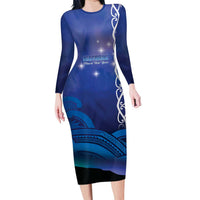 Personalised Matariki New Zealand Family Matching Long Sleeve Bodycon Dress and Hawaiian Shirt Maori New Year Galaxy Koru Pattern LT14 Mom's Dress Blue - Polynesian Pride