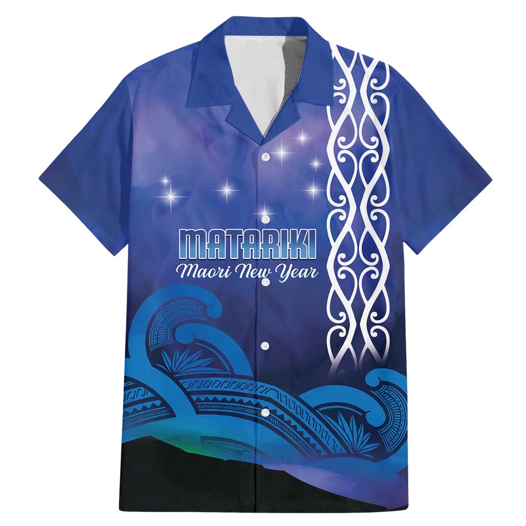 Personalised Matariki New Zealand Family Matching Mermaid Dress and Hawaiian Shirt Maori New Year Galaxy Koru Pattern LT14 Dad's Shirt - Short Sleeve Blue - Polynesian Pride