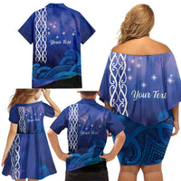 Personalised Matariki New Zealand Family Matching Off Shoulder Short Dress and Hawaiian Shirt Maori New Year Galaxy Koru Pattern LT14 - Polynesian Pride