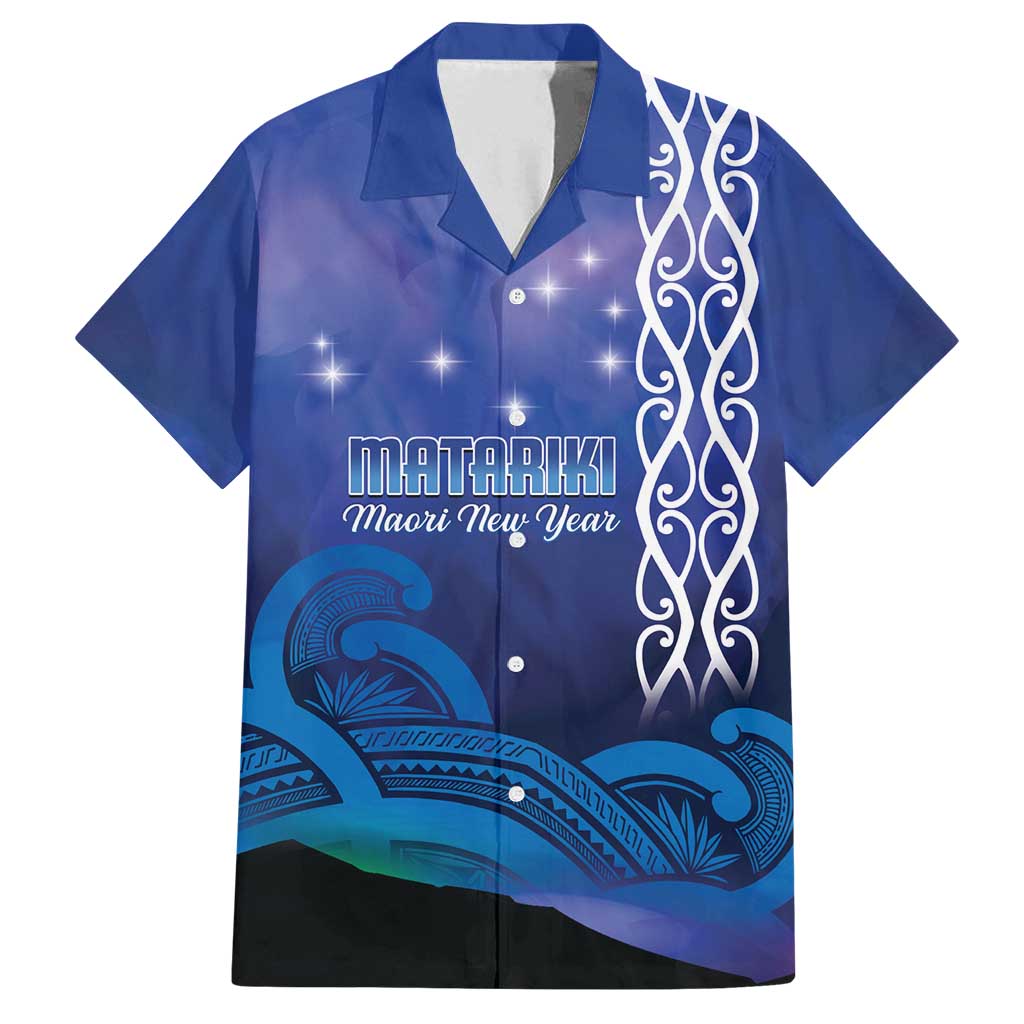 Personalised Matariki New Zealand Family Matching Summer Maxi Dress and Hawaiian Shirt Maori New Year Galaxy Koru Pattern LT14 Dad's Shirt - Short Sleeve Blue - Polynesian Pride