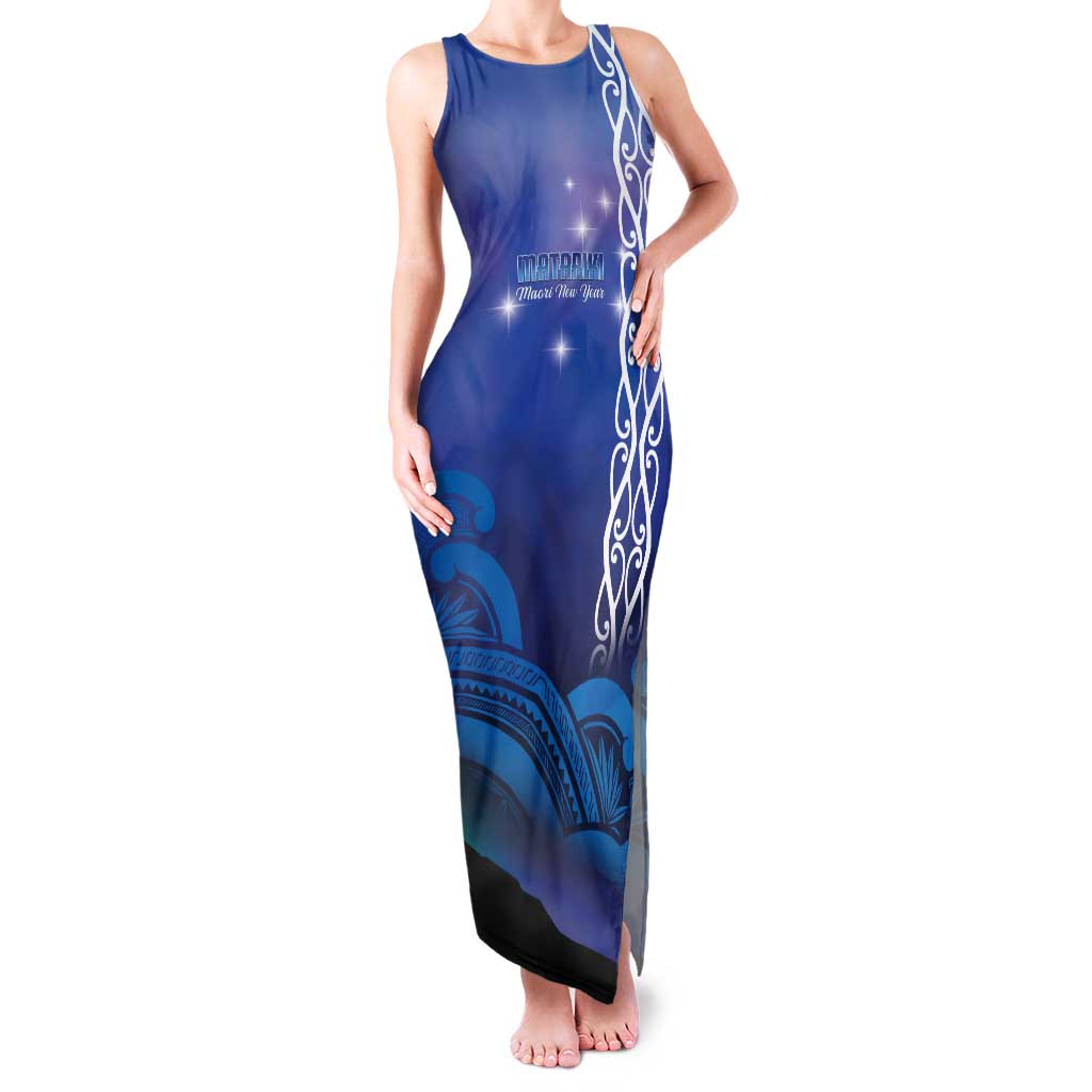 Personalised Matariki New Zealand Family Matching Tank Maxi Dress and Hawaiian Shirt Maori New Year Galaxy Koru Pattern LT14 Mom's Dress Blue - Polynesian Pride