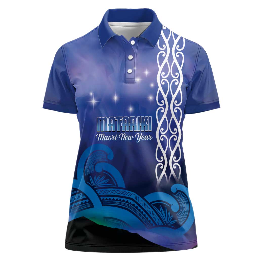 Personalised Matariki New Zealand Women Polo Shirt Maori New Year Galaxy Koru Pattern LT14 Female Blue - Polynesian Pride