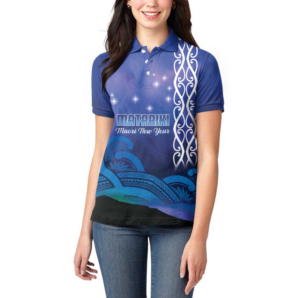 Personalised Matariki New Zealand Women Polo Shirt Maori New Year Galaxy Koru Pattern LT14 - Polynesian Pride