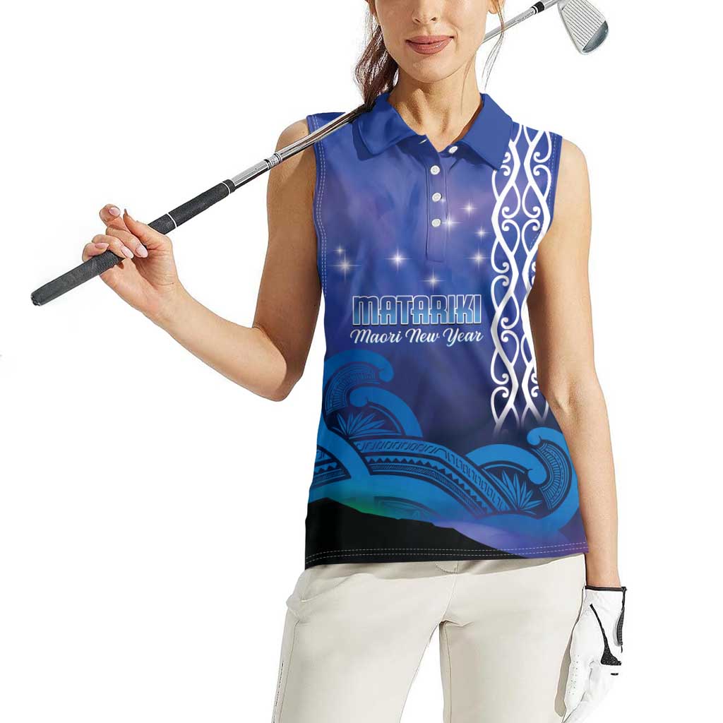 Personalised Matariki New Zealand Women Sleeveless Polo Shirt Maori New Year Galaxy Koru Pattern LT14 - Polynesian Pride