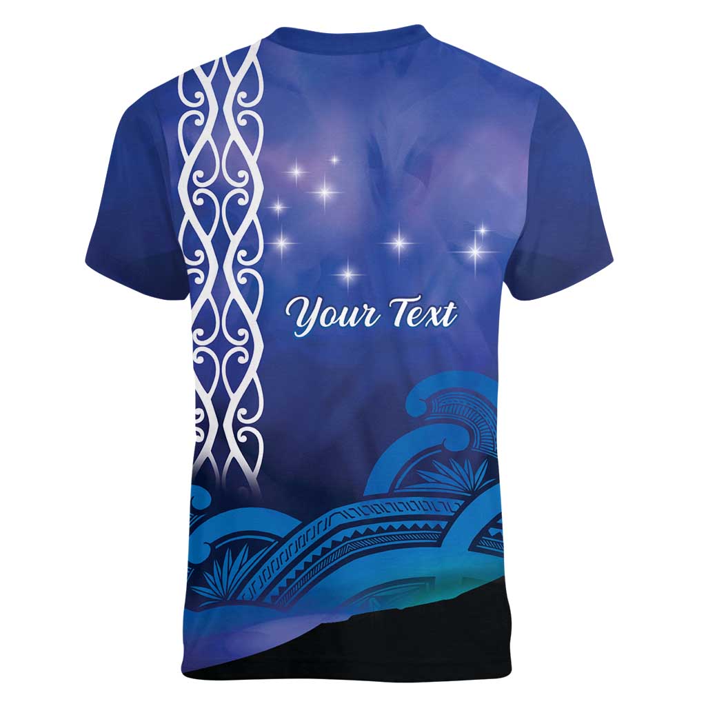 Personalised Matariki New Zealand Women V-Neck T-Shirt Maori New Year Galaxy Koru Pattern LT14 - Polynesian Pride
