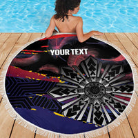 Philippines Sun Tattoo Beach Blanket Feathers Filipinas Grunge Style Black