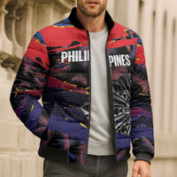 Philippines Sun Tattoo Bomber Puffer Jacket Feathers Filipinas Grunge Style Black