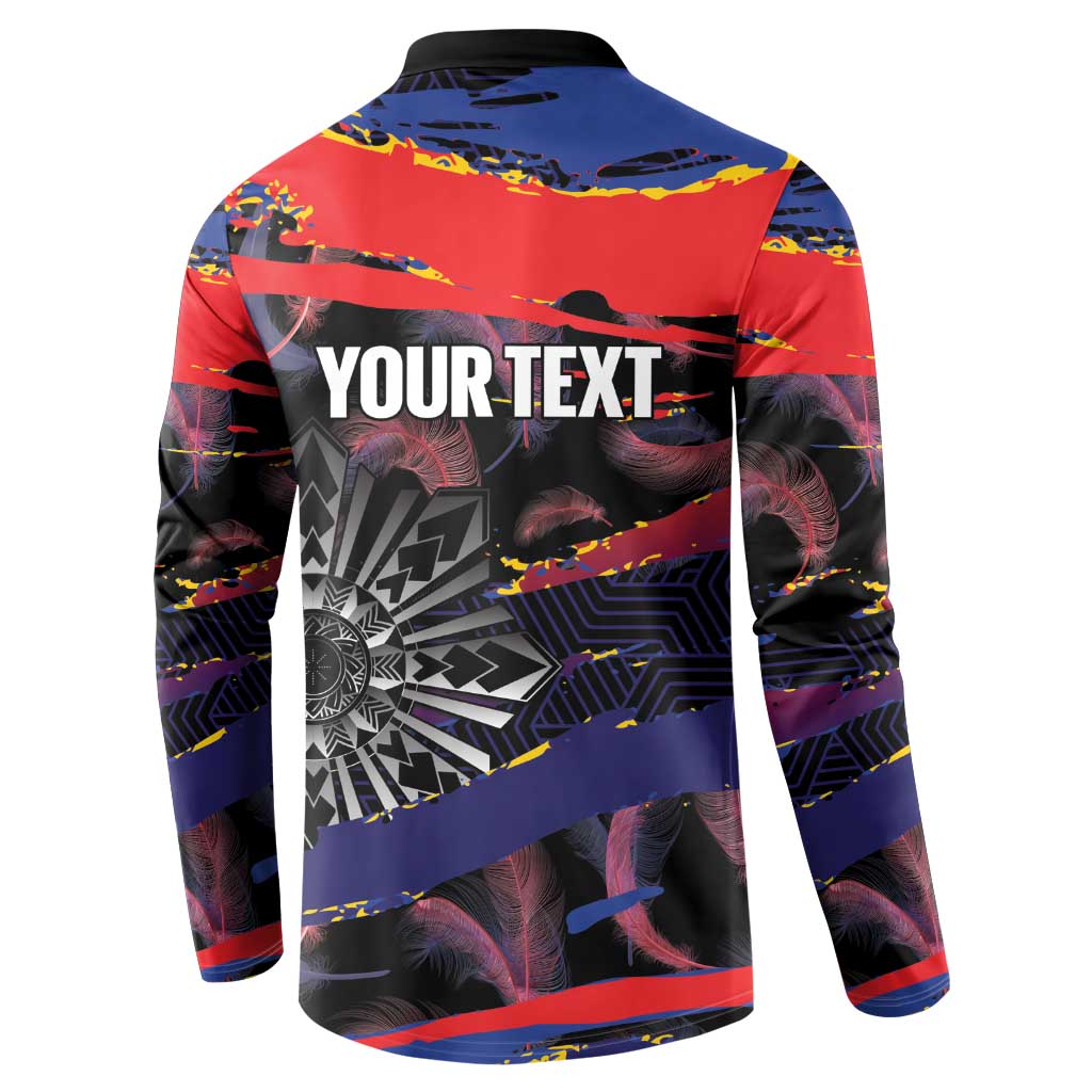 Philippines Sun Tattoo Button Sweatshirt Feathers Filipinas Grunge Style Black
