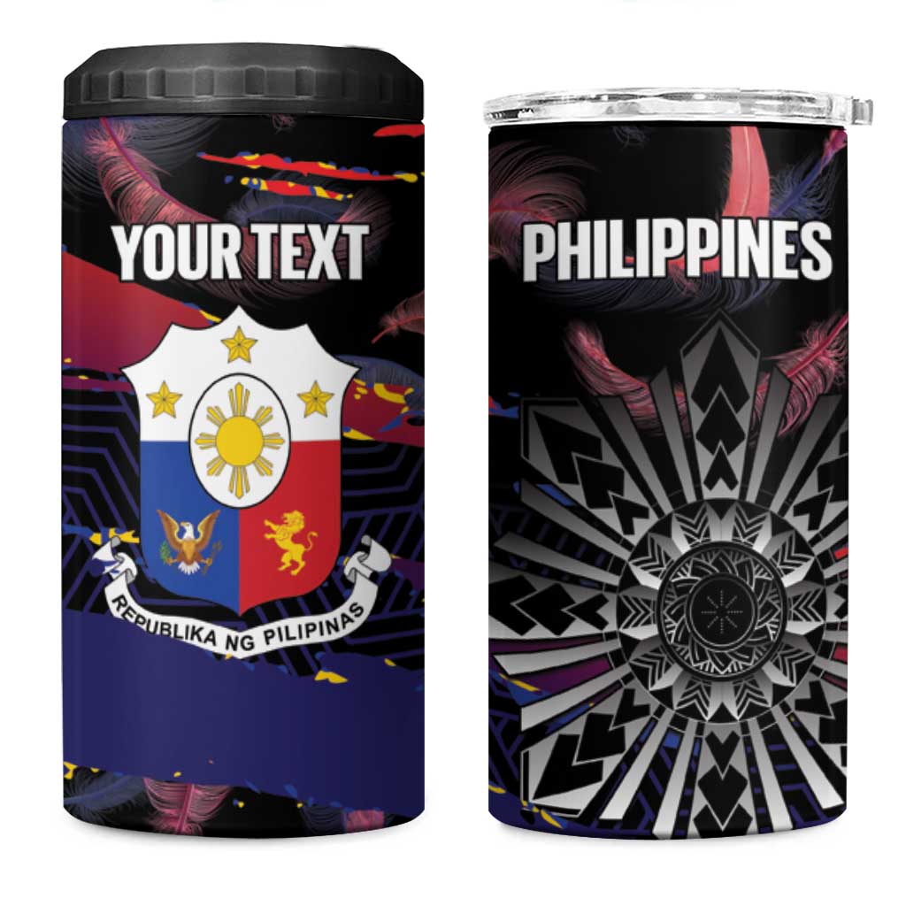 Philippines Sun Tattoo 4 in 1 Can Cooler Tumbler Feathers Filipinas Grunge Style Black