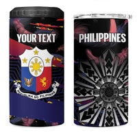 Philippines Sun Tattoo 4 in 1 Can Cooler Tumbler Feathers Filipinas Grunge Style Black