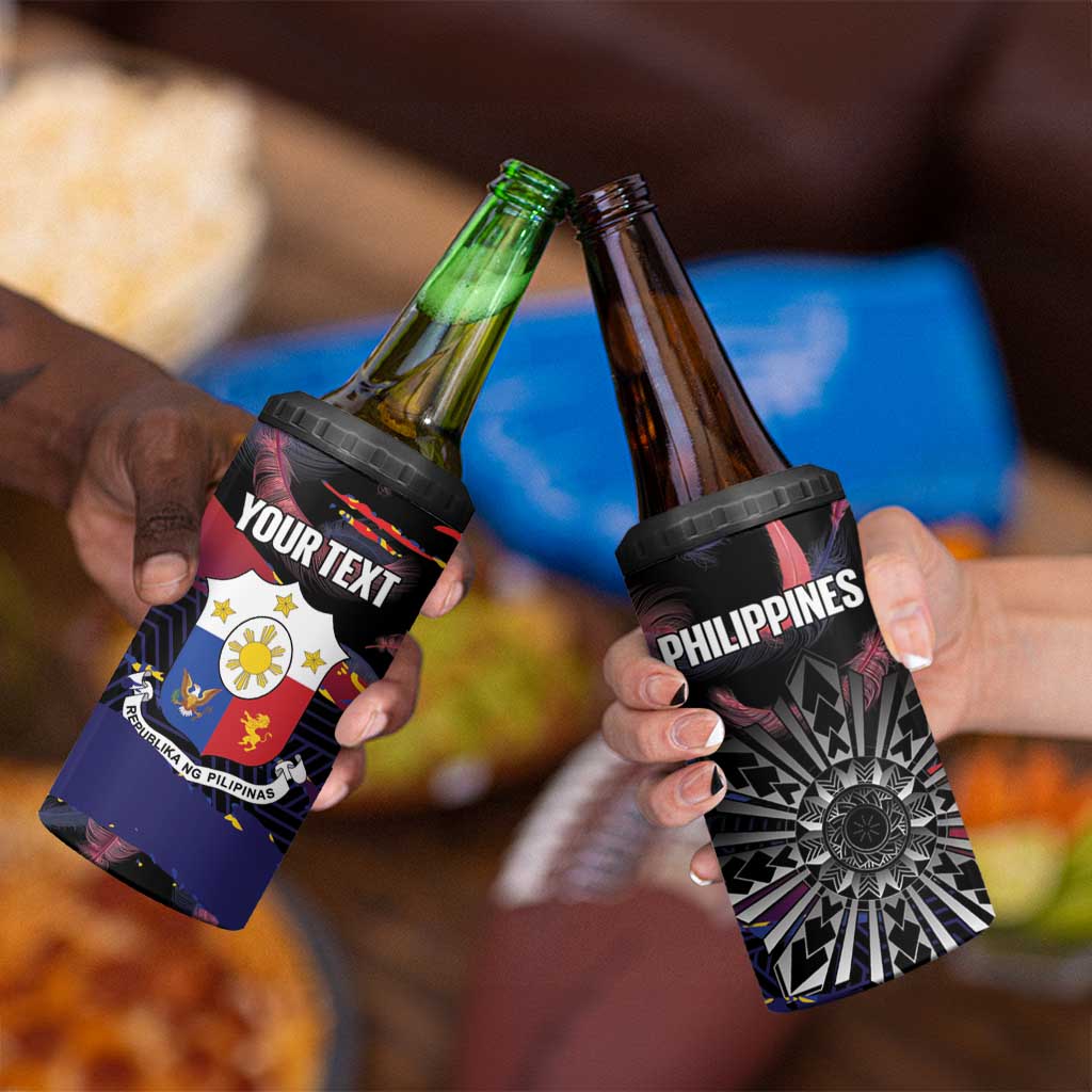 Philippines Sun Tattoo 4 in 1 Can Cooler Tumbler Feathers Filipinas Grunge Style Black