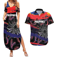 Philippines Sun Tattoo Couples Matching Summer Maxi Dress and Hawaiian Shirt Feathers Filipinas Grunge Style Black LT14 Black - Polynesian Pride