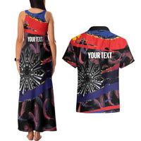 Philippines Sun Tattoo Couples Matching Tank Maxi Dress and Hawaiian Shirt Feathers Filipinas Grunge Style Black LT14 - Polynesian Pride