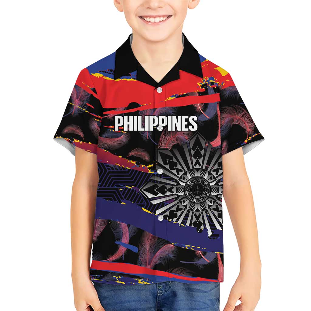 Philippines Sun Tattoo Family Matching Long Sleeve Bodycon Dress and Hawaiian Shirt Feathers Filipinas Grunge Style Black LT14 Son's Shirt Black - Polynesian Pride