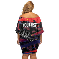 Philippines Sun Tattoo Family Matching Off Shoulder Short Dress and Hawaiian Shirt Feathers Filipinas Grunge Style Black LT14 - Polynesian Pride