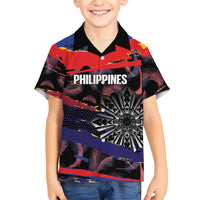 Philippines Sun Tattoo Family Matching Off Shoulder Short Dress and Hawaiian Shirt Feathers Filipinas Grunge Style Black LT14 Son's Shirt Black - Polynesian Pride