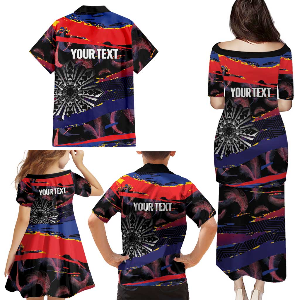 Philippines Sun Tattoo Family Matching Puletasi and Hawaiian Shirt Feathers Filipinas Grunge Style Black LT14 - Polynesian Pride