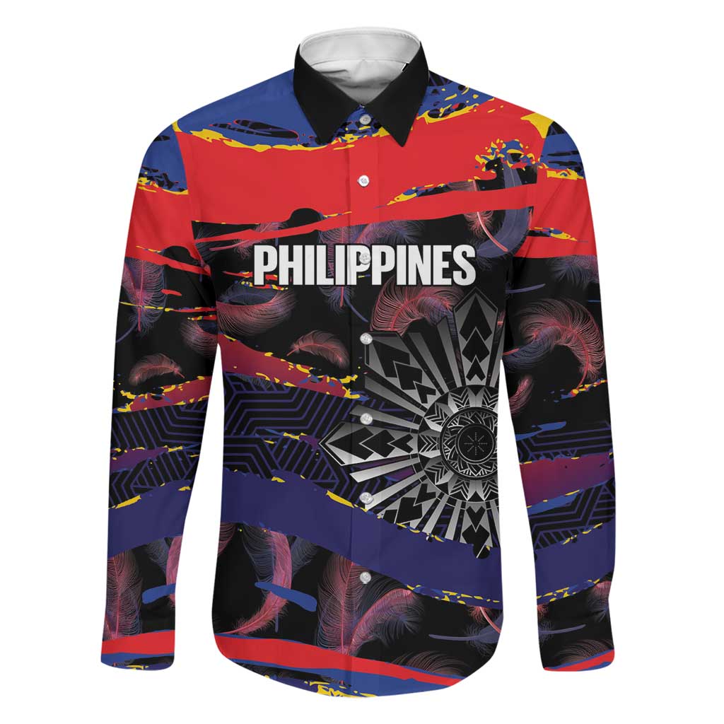 Philippines Sun Tattoo Family Matching Puletasi and Hawaiian Shirt Feathers Filipinas Grunge Style Black LT14 Dad's Shirt - Long Sleeve Black - Polynesian Pride