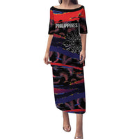 Philippines Sun Tattoo Family Matching Puletasi and Hawaiian Shirt Feathers Filipinas Grunge Style Black LT14 Mom's Dress Black - Polynesian Pride
