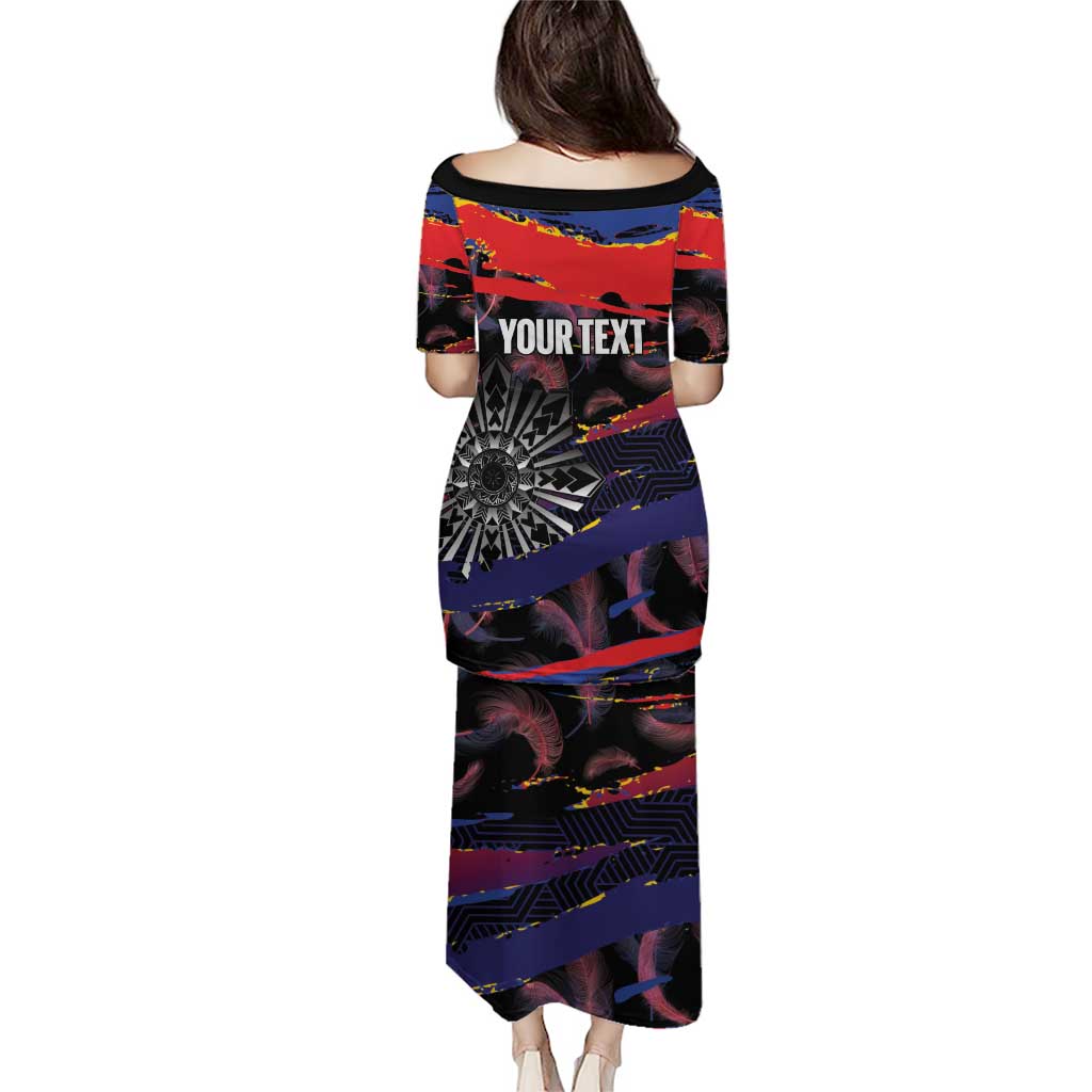 Philippines Sun Tattoo Family Matching Puletasi and Hawaiian Shirt Feathers Filipinas Grunge Style Black LT14 - Polynesian Pride
