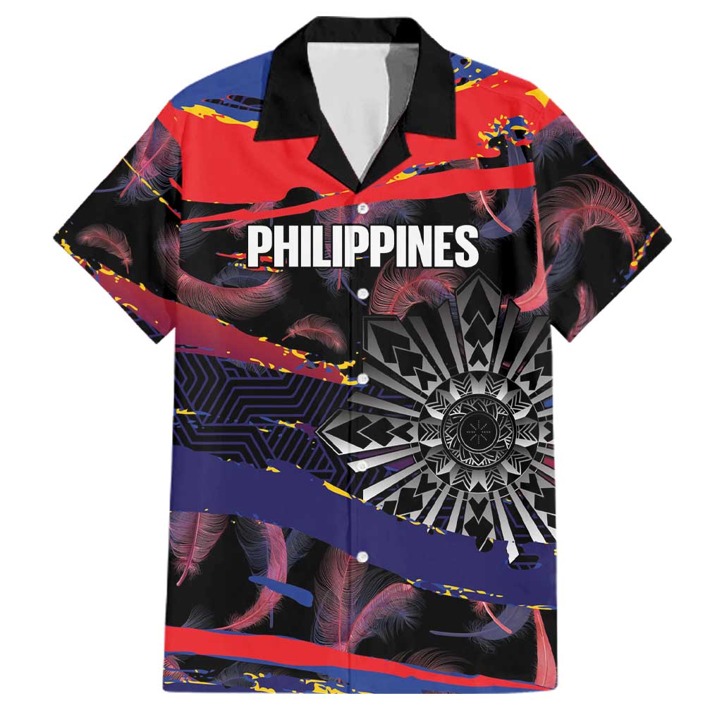 Philippines Sun Tattoo Family Matching Summer Maxi Dress and Hawaiian Shirt Feathers Filipinas Grunge Style Black LT14 Dad's Shirt - Short Sleeve Black - Polynesian Pride