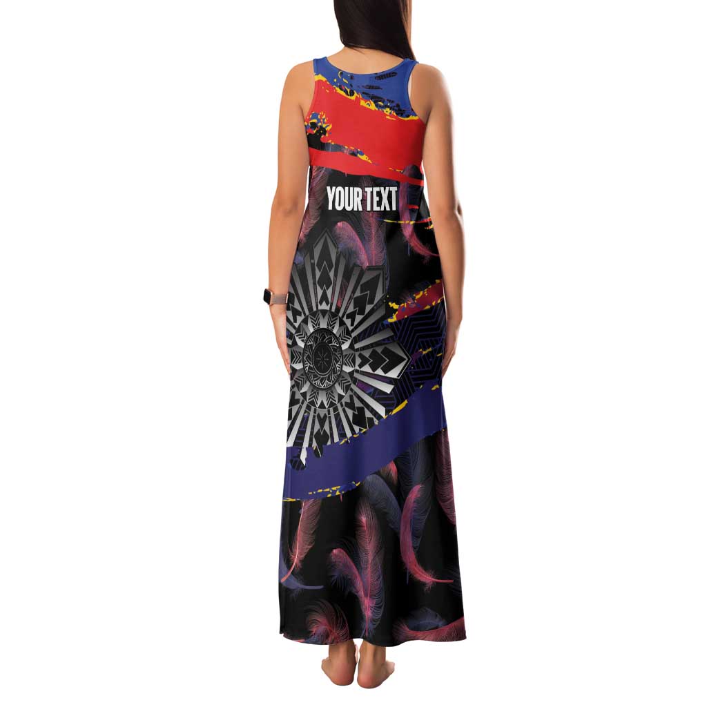 Philippines Sun Tattoo Family Matching Tank Maxi Dress and Hawaiian Shirt Feathers Filipinas Grunge Style Black LT14 - Polynesian Pride