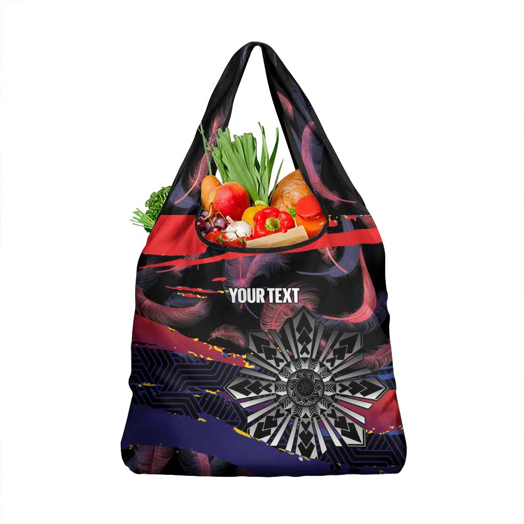 Philippines Sun Tattoo Grocery Bag Feathers Filipinas Grunge Style Black