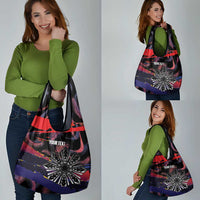 Philippines Sun Tattoo Grocery Bag Feathers Filipinas Grunge Style Black