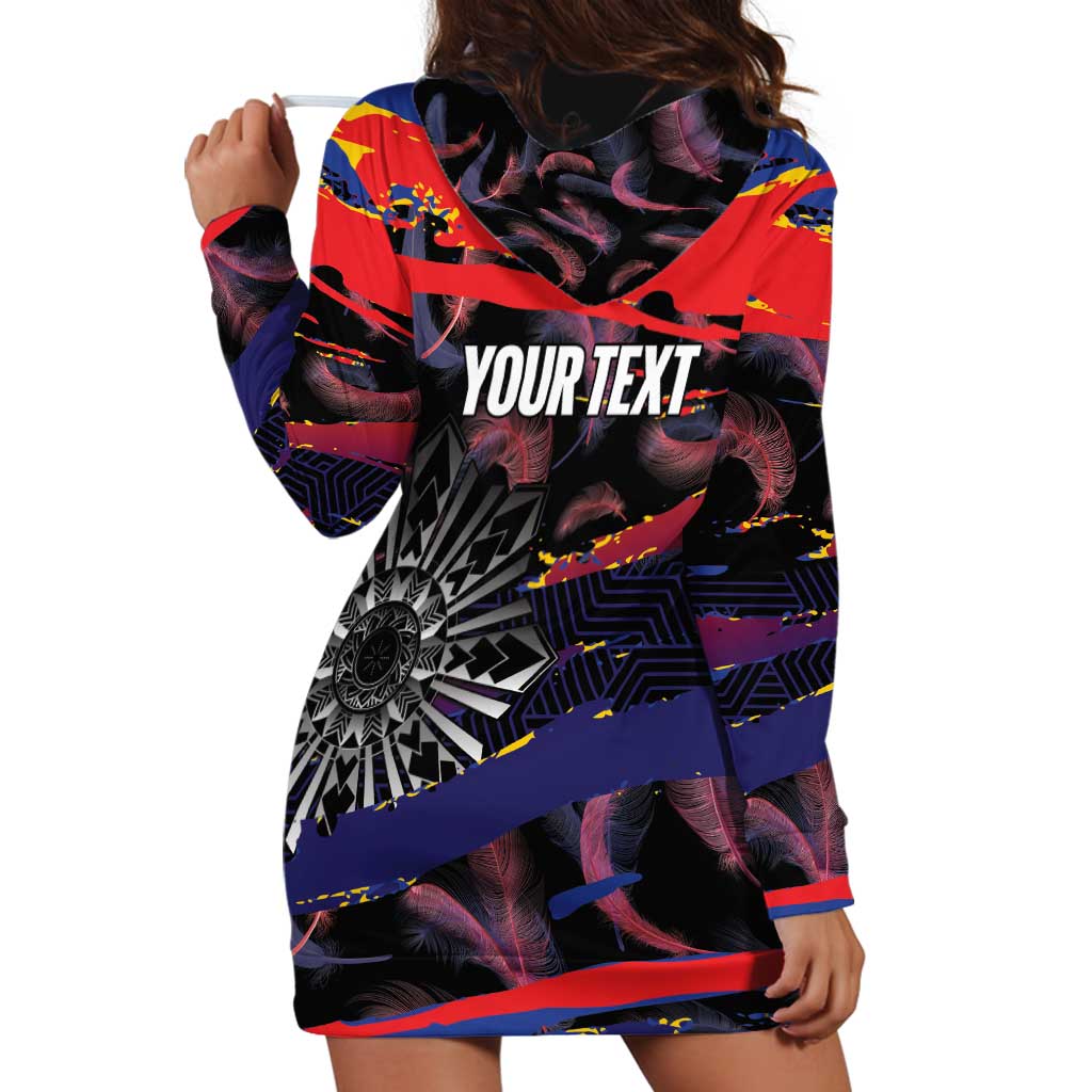 Philippines Sun Tattoo Hoodie Dress Feathers Filipinas Grunge Style Black