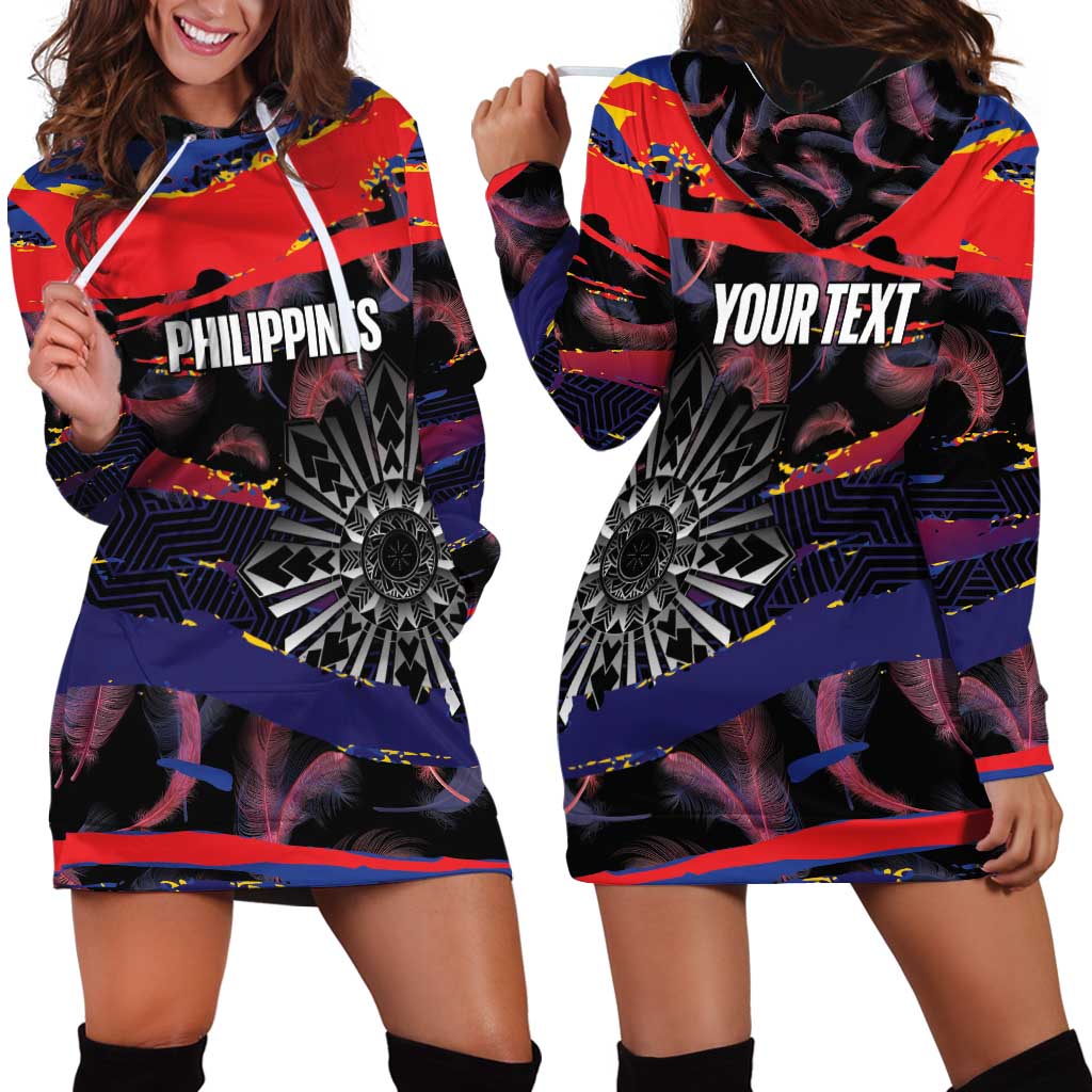 Philippines Sun Tattoo Hoodie Dress Feathers Filipinas Grunge Style Black