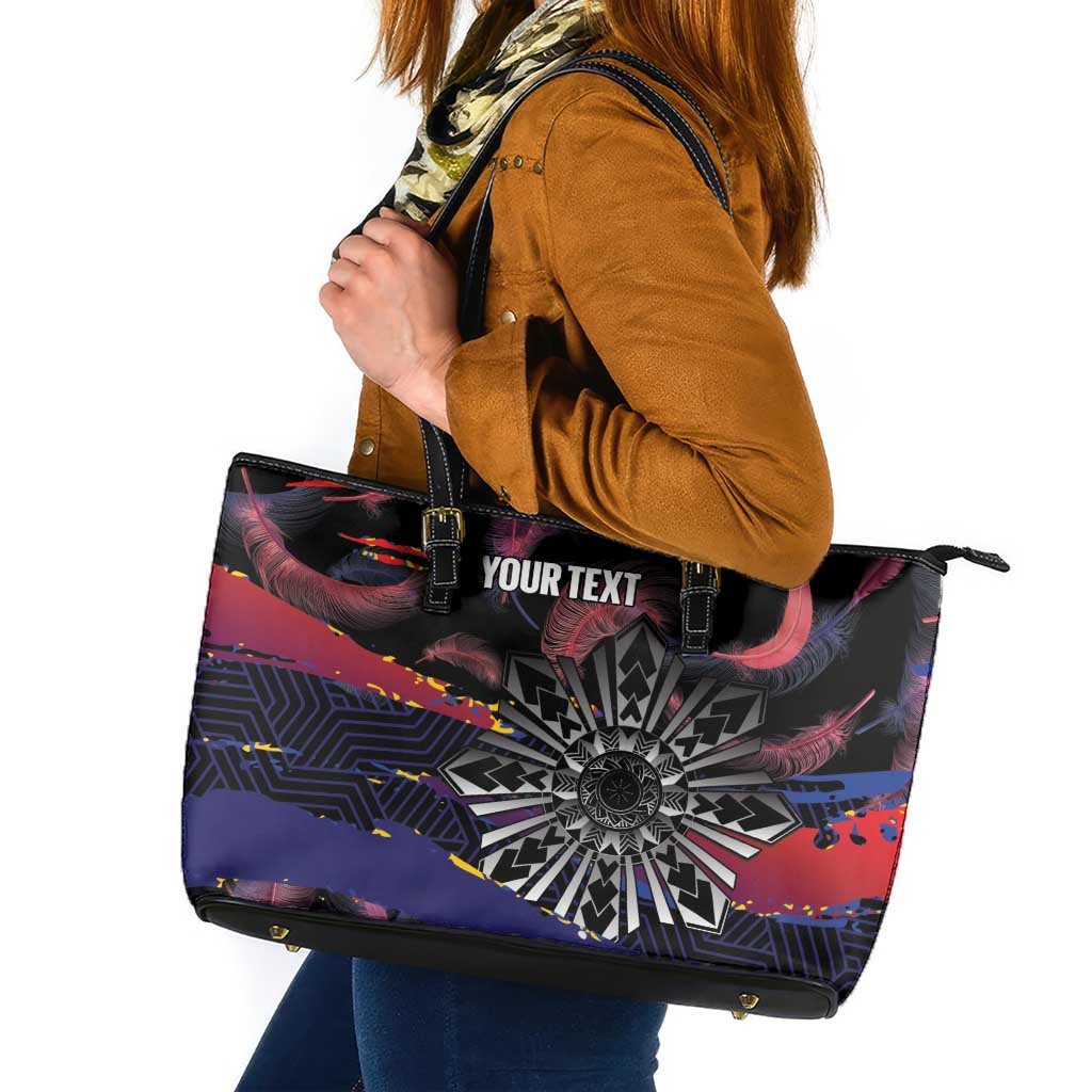 Philippines Sun Tattoo Leather Tote Bag Feathers Filipinas Grunge Style Black