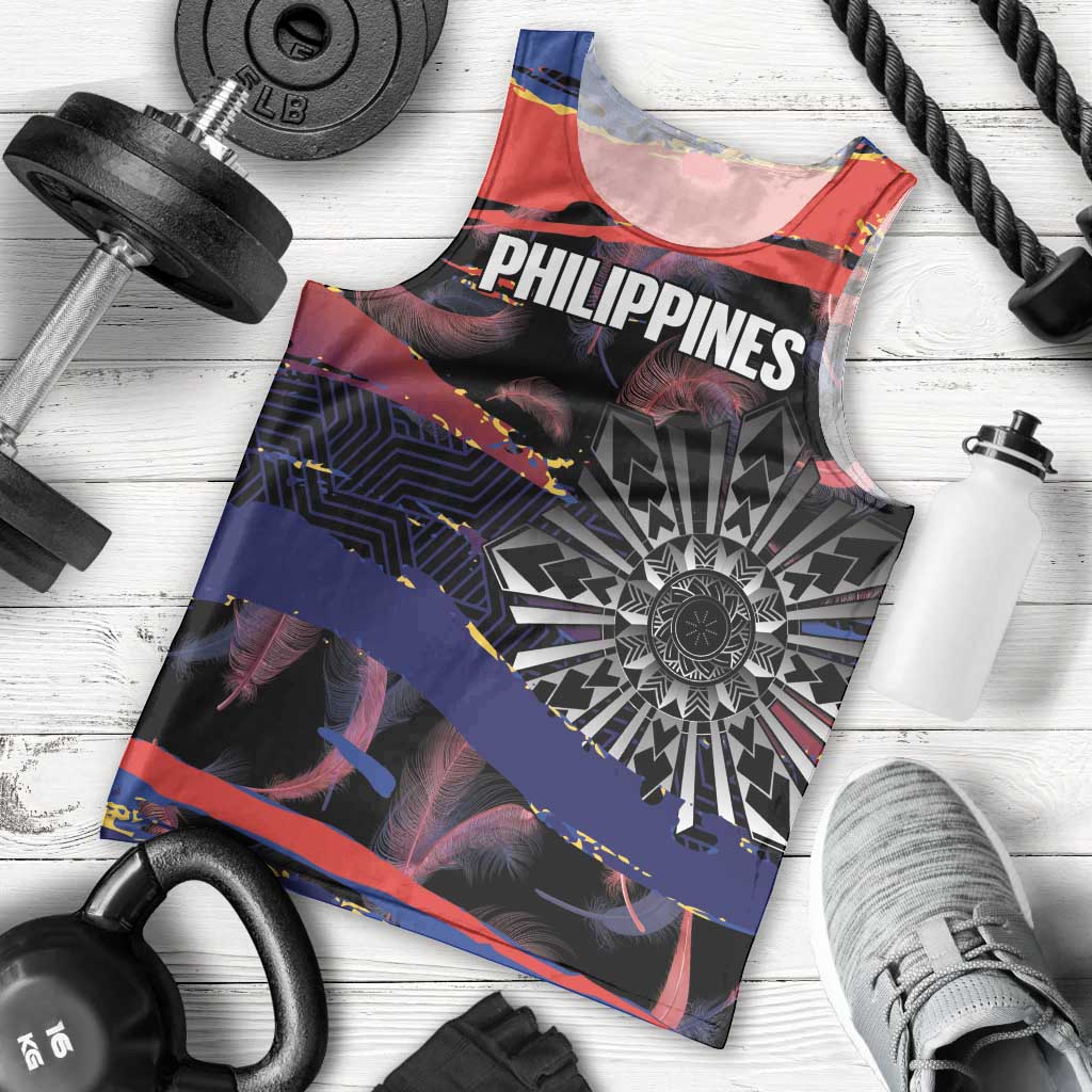 Philippines Sun Tattoo Men Tank Top Feathers Filipinas Grunge Style Black