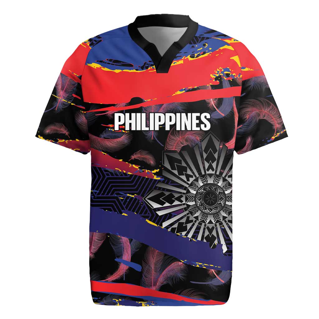 Philippines Sun Tattoo Rugby Jersey Feathers Filipinas Grunge Style Black