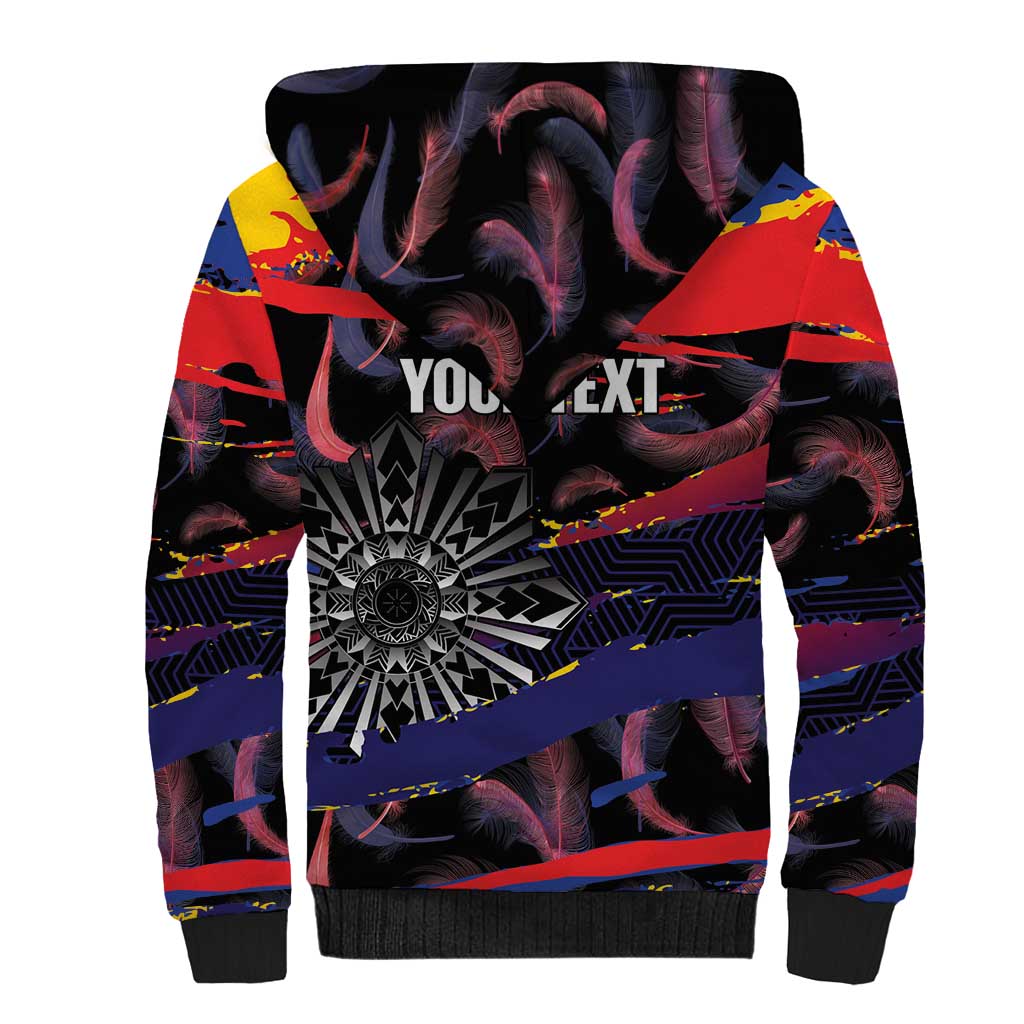 Philippines Sun Tattoo Sherpa Hoodie Feathers Filipinas Grunge Style Black