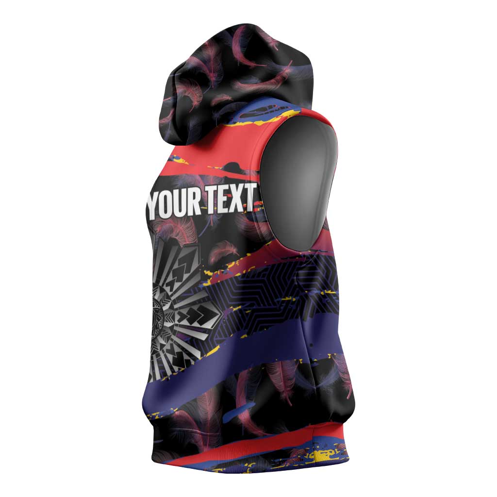 Philippines Sun Tattoo Sleeveless Hoodie Feathers Filipinas Grunge Style Black