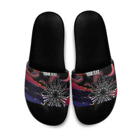 Philippines Sun Tattoo Slide Sandals Feathers Filipinas Grunge Style Black