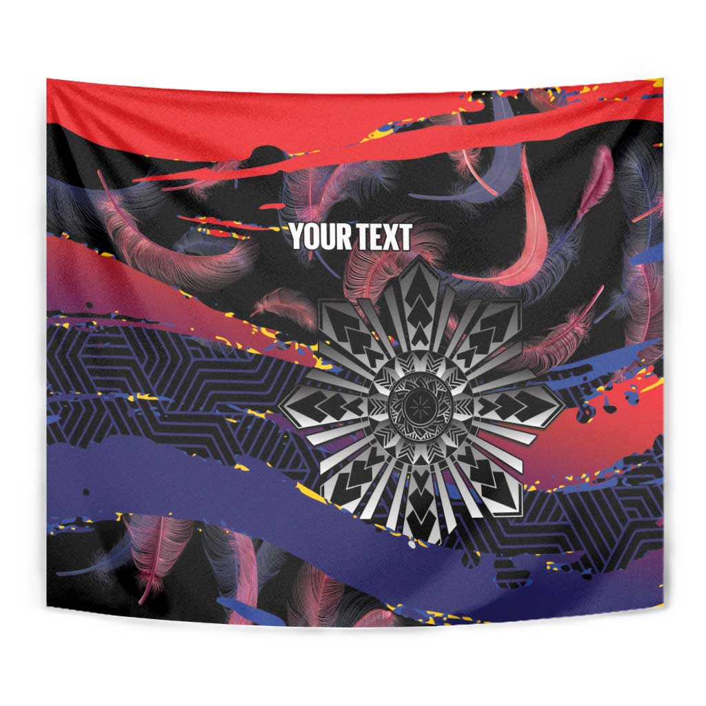 Philippines Sun Tattoo Tapestry Feathers Filipinas Grunge Style Black