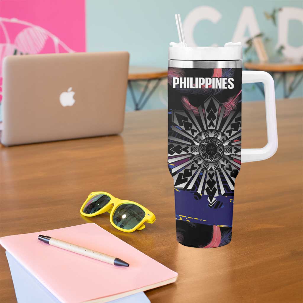 Philippines Sun Tattoo Tumbler With Handle Feathers Filipinas Grunge Style Black