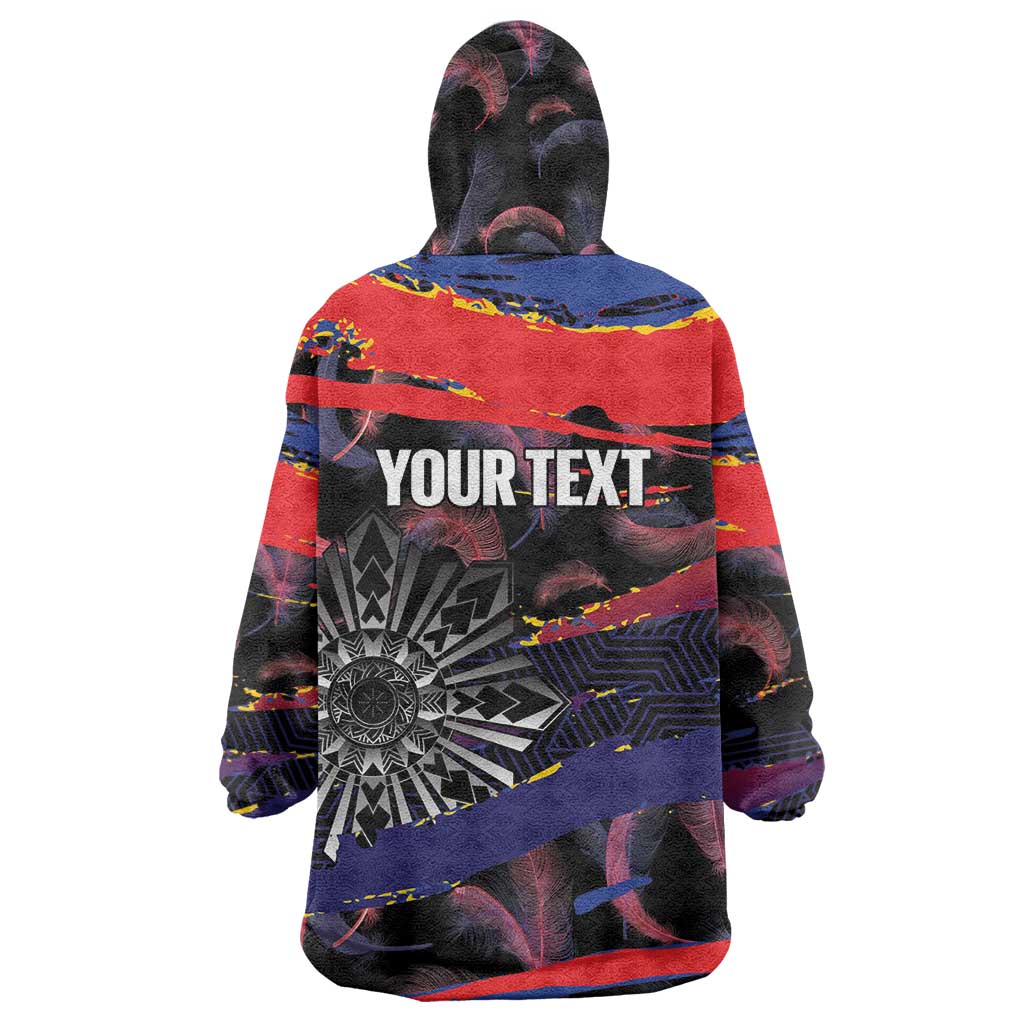 Philippines Sun Tattoo Wearable Blanket Hoodie Feathers Filipinas Grunge Style Black