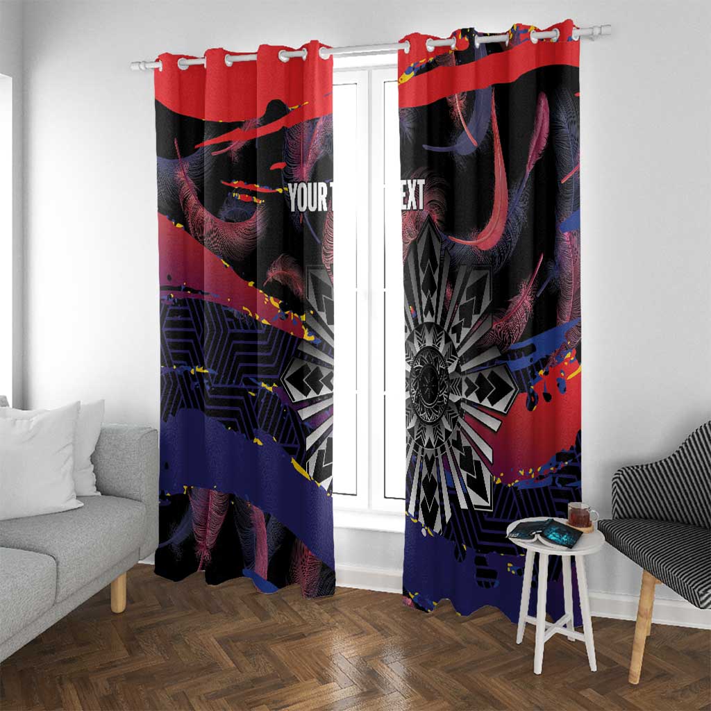 Philippines Sun Tattoo Window Curtain Feathers Filipinas Grunge Style Black