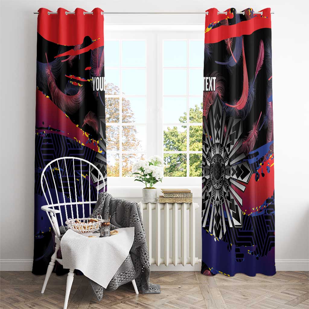 Philippines Sun Tattoo Window Curtain Feathers Filipinas Grunge Style Black