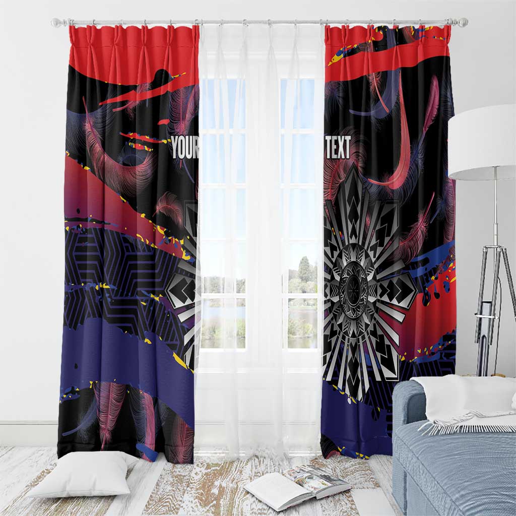 Philippines Sun Tattoo Window Curtain Feathers Filipinas Grunge Style Black