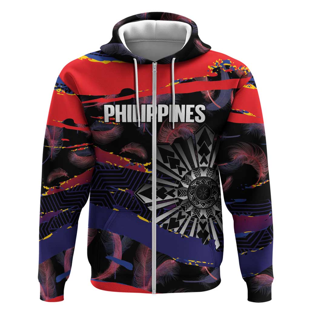 Philippines Sun Tattoo Zip Hoodie Feathers Filipinas Grunge Style Black